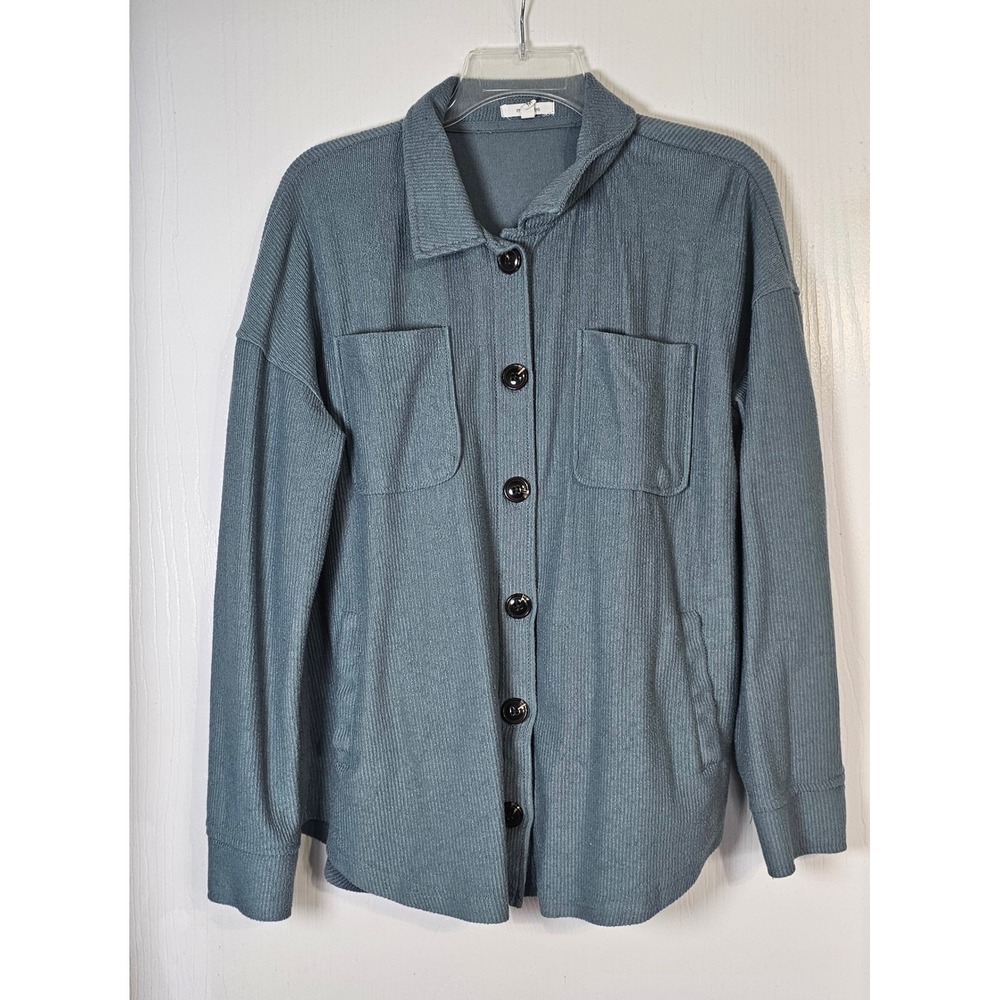 Maurices Dusty Blue Ribbed Knit Shacket Button Front Shirt Jacket Womens Medium